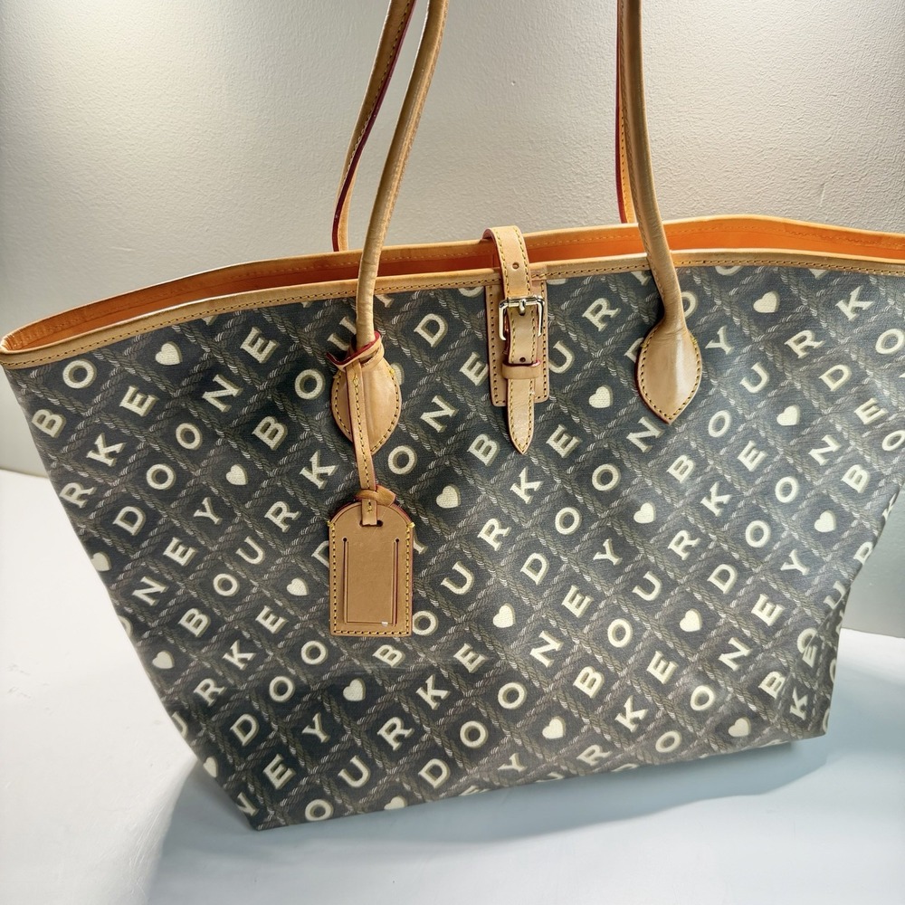 Dooney & Bourke Vintage Crossword Collection Large Tote Leather & Canvas Key Fob
